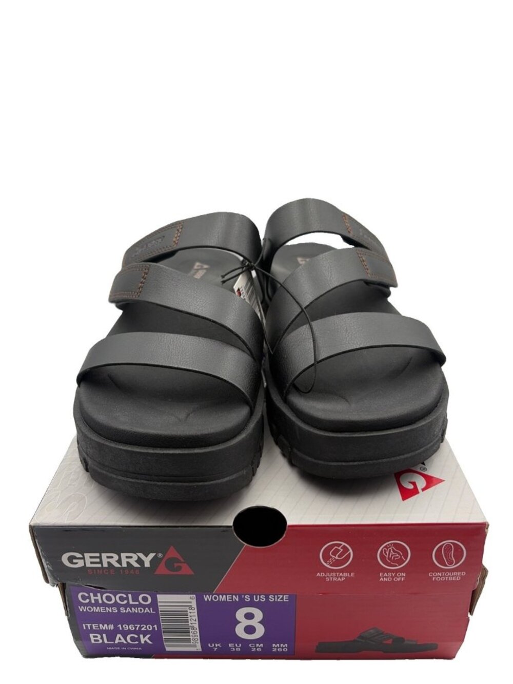 Gerry Choclo Sandals Women Size 8 Black Platform Lug Sole Triple Strap 1967201 - Picture 2 of 6